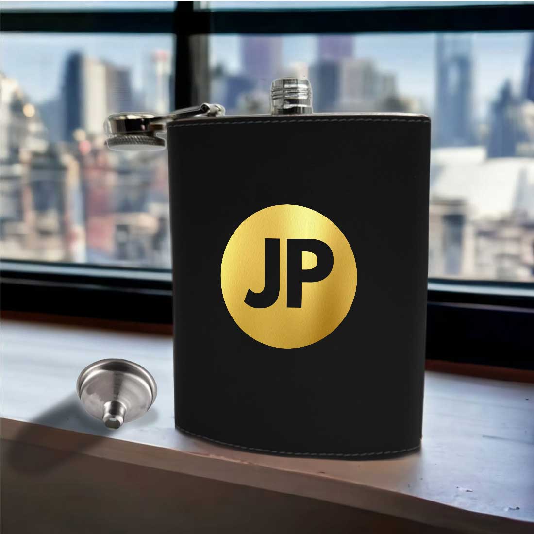 Black PU Leather Hip Flask With Name Personalized Gifts For Men