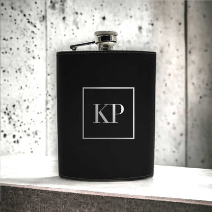 Personalized PU Leather Hip Flask Stylish Alcohol Flasks - Monogram Square