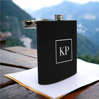 Personalized PU Leather Hip Flask Stylish Alcohol Flasks - Monogram Square