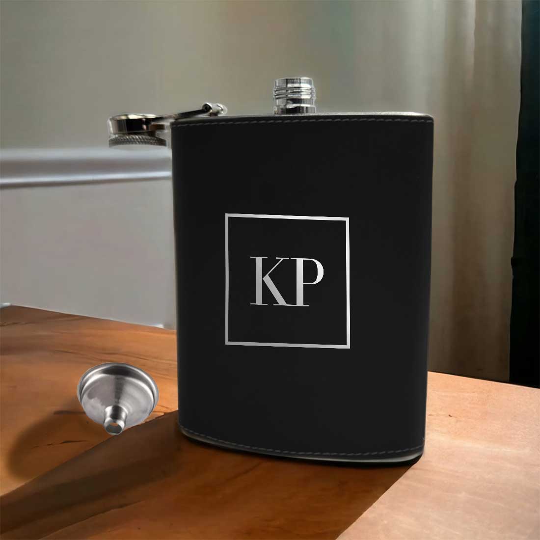 Personalized PU Leather Hip Flask Stylish Alcohol Flasks - Monogram Square