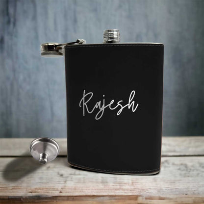 Black Personalized Leather Hip Flask With Name Stylish Alcohol Flasks For Men