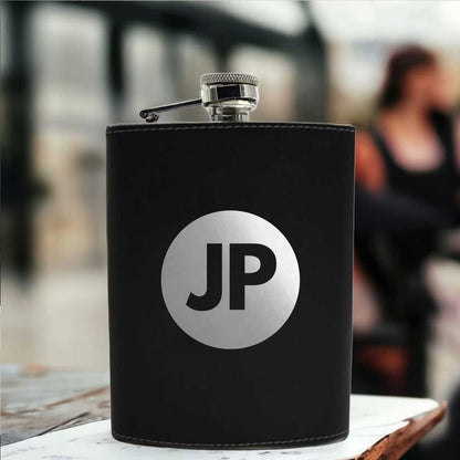 Black PU Leather Hip Flask With Name Personalized Gifts For Men
