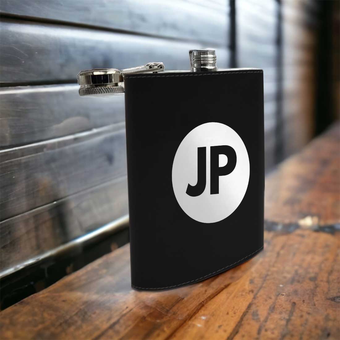 Black PU Leather Hip Flask With Name Personalized Gifts For Men