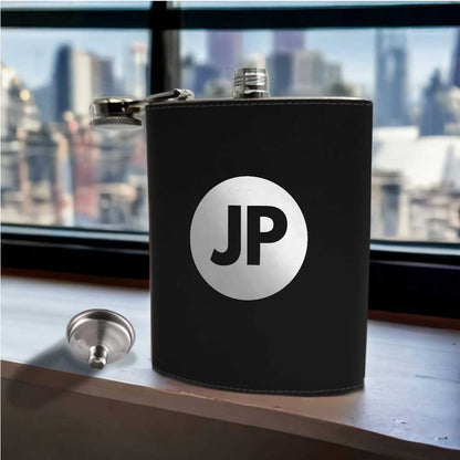 Black PU Leather Hip Flask With Name Personalized Gifts For Men