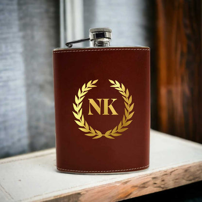 PU Leather Hip Flask With Name