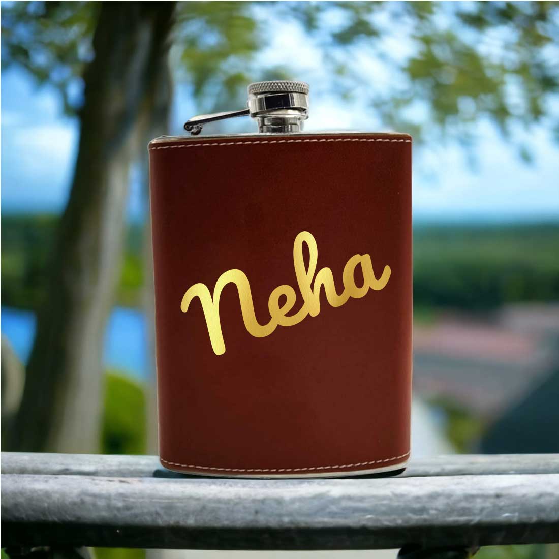Brown Personalised Hip Flask Leather Whiskey Flasks With Name