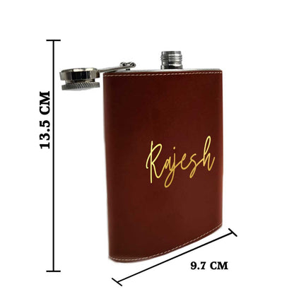 Brown Personalized Leather Hip Flask With Name Stylish Alcohol Flasks For Men