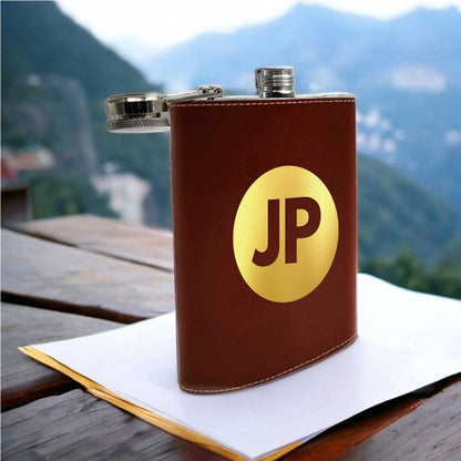 Brown PU Leather Hip Flask With Name Personalized Gifts For Men