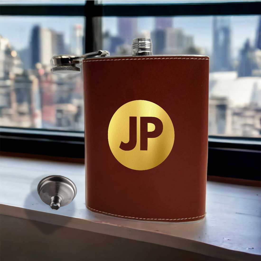 Brown PU Leather Hip Flask With Name Personalized Gifts For Men