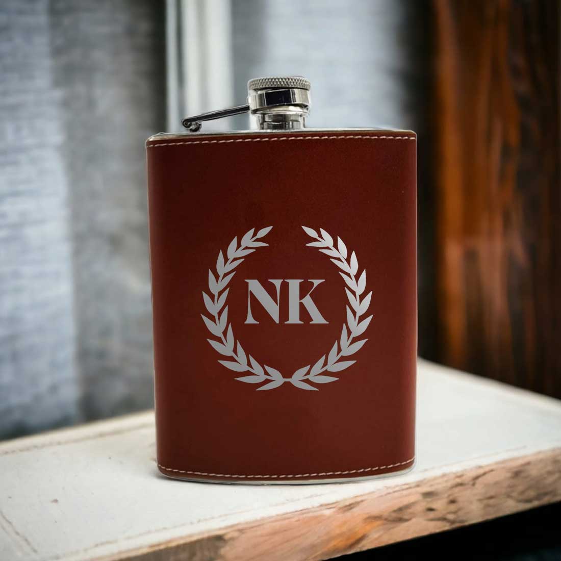 PU Leather Hip Flask With Name