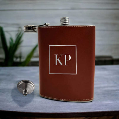 Personalized PU Leather Hip Flask Stylish Alcohol Flasks - Monogram Square