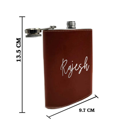 Brown Personalized Leather Hip Flask With Name Stylish Alcohol Flasks For Men