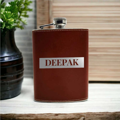 Brown Customized Hip Flask With Name Leather Alcohol Flasks For Men