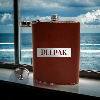 Brown Customized Hip Flask With Name Leather Alcohol Flasks For Men