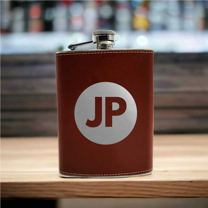 Brown PU Leather Hip Flask With Name Personalized Gifts For Men