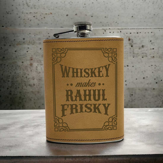 Personalized Faux Leather Wrapped Hip Flask With Funnel 