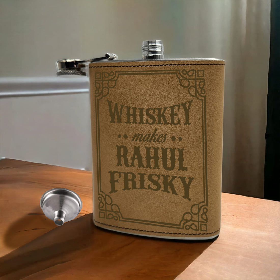 Personalized PU Leather Whiskey Flask With Funnel