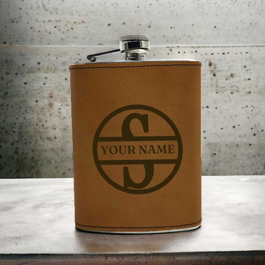 Custom PU Leather Alcohol Flask With Funnel Engraved Hip Flasks  - Monogram Name