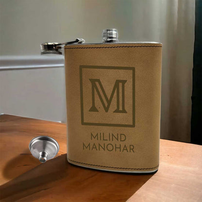 Customized Faux Leather Hip Flask With Funnel Gifts For Men - Monogram Name