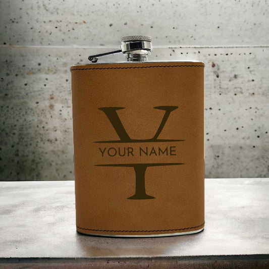 Personalized Faux Leather Hip Flask With Monogram Name Engraved