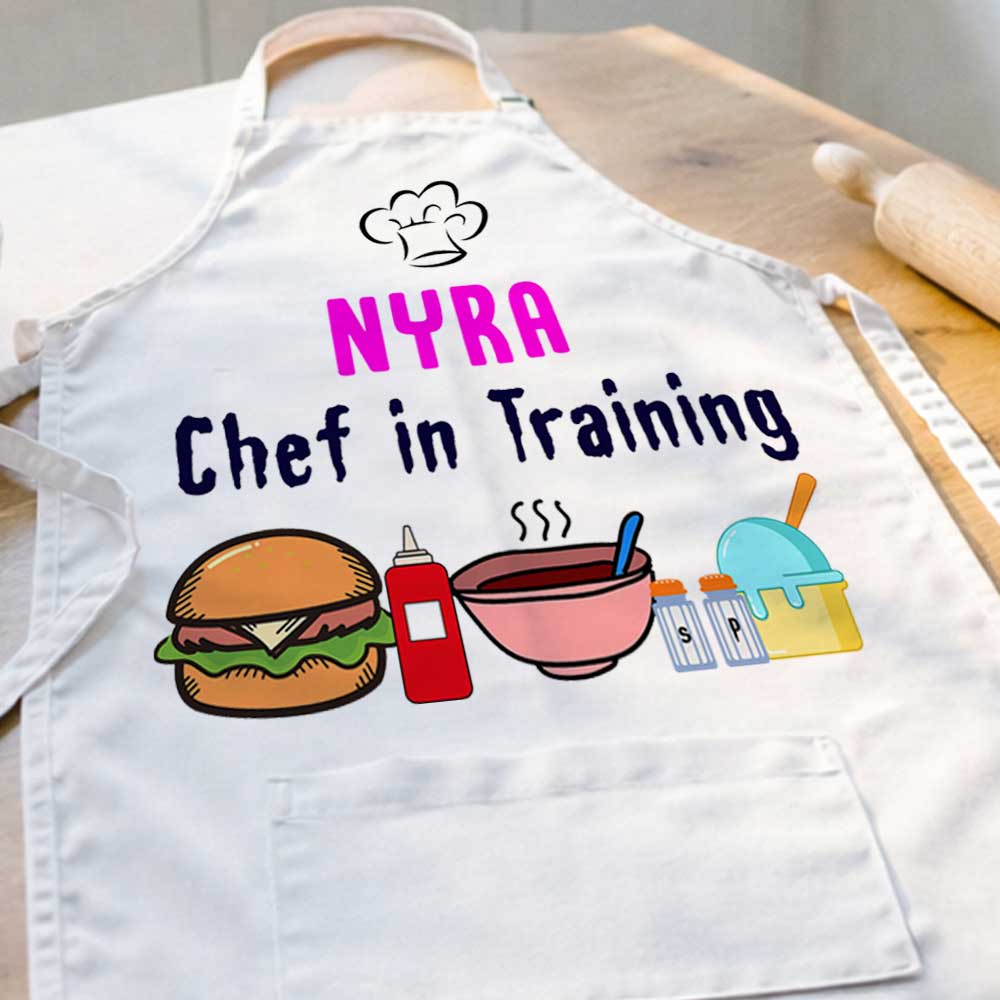 Personalized Girls Baking Apron Add Kids Name - Chef in Training