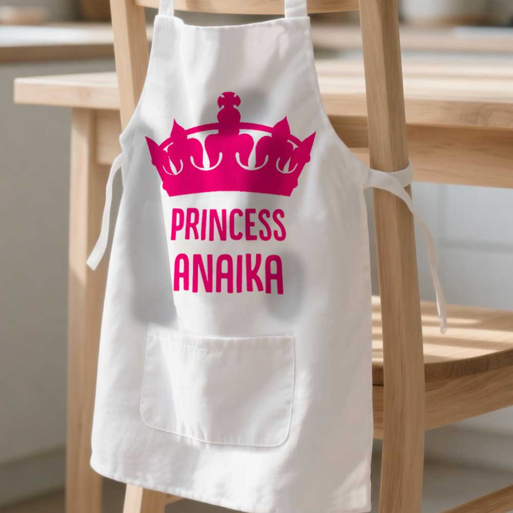 Personalised Girls Apron with Name and Princess Crown