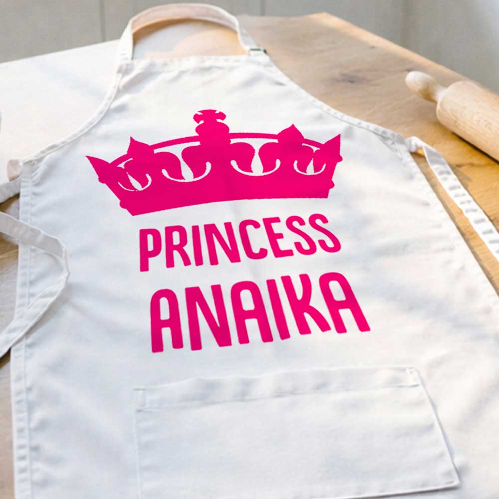 Personalised Girls Apron with Name and Princess Crown