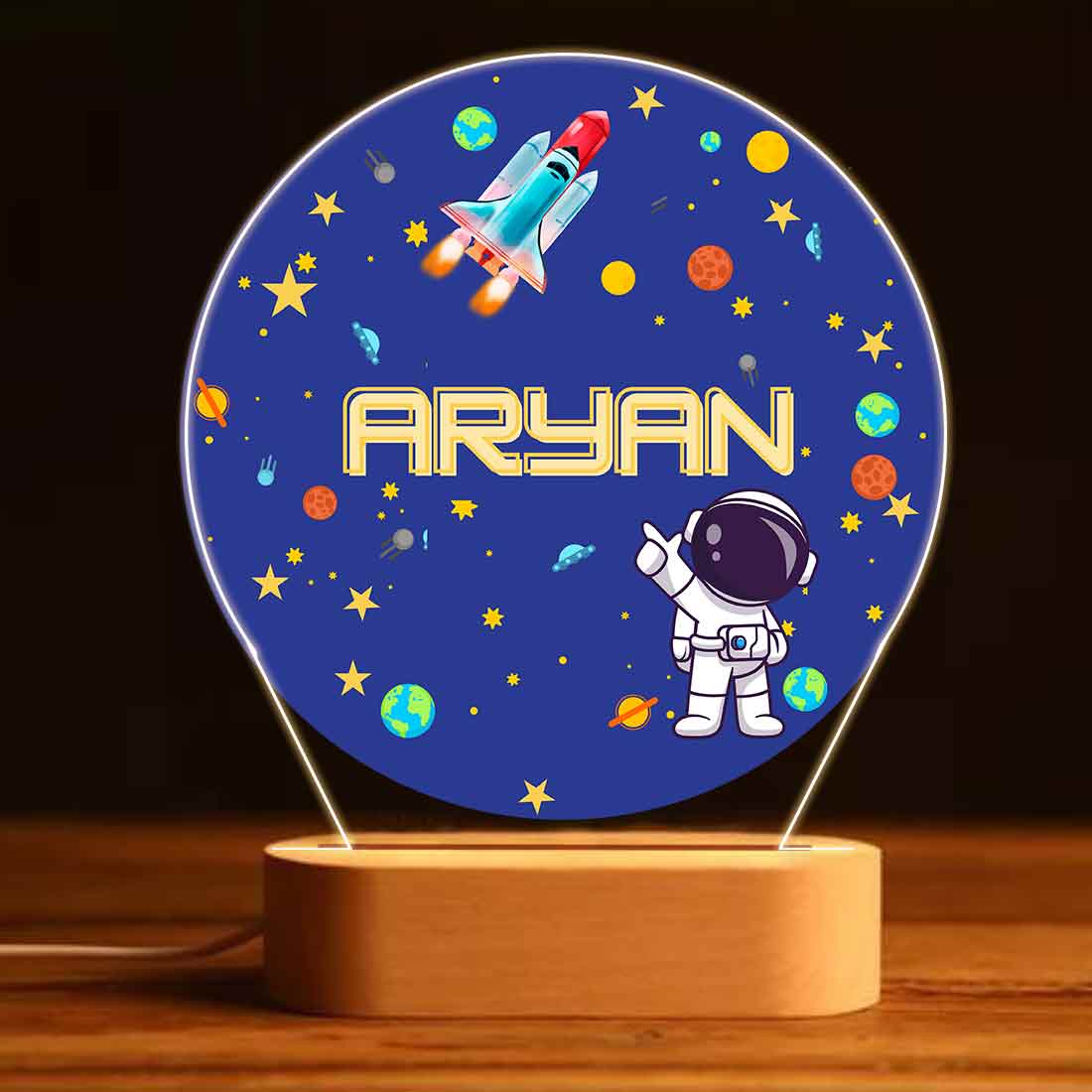 Custom Mini Night Lamp for Kids Room - Space Design with Name