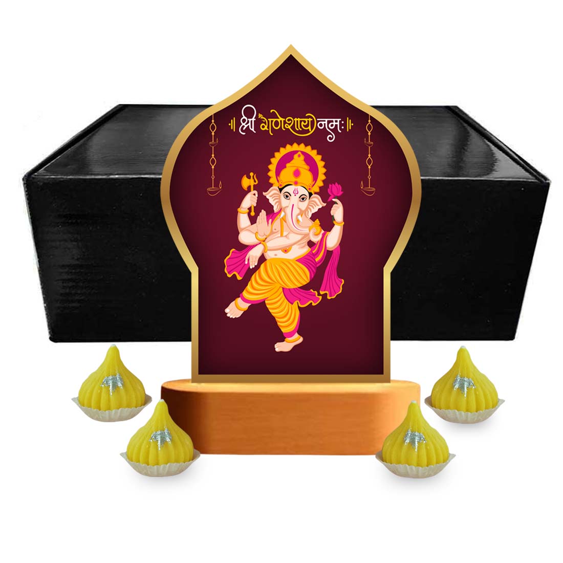 Ganesh Light Idol For Home With Silver Coin, Modak Candles & Lamp; - Ganesh Chaturti Gifts