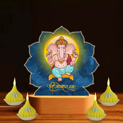 Ganesha Light Led Lamp Idol for Home with Modak Candles - Ganesh Chaturti Gifts