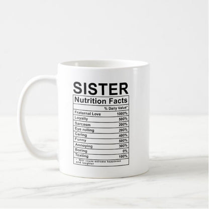 Coffee Tea Cup For Sister -Funny Ceramic White Mug 330 ML- Nutrition Facts