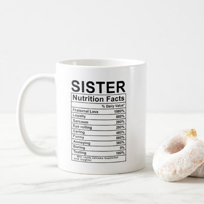 Coffee Tea Cup For Sister -Funny Ceramic White Mug 330 ML- Nutrition Facts