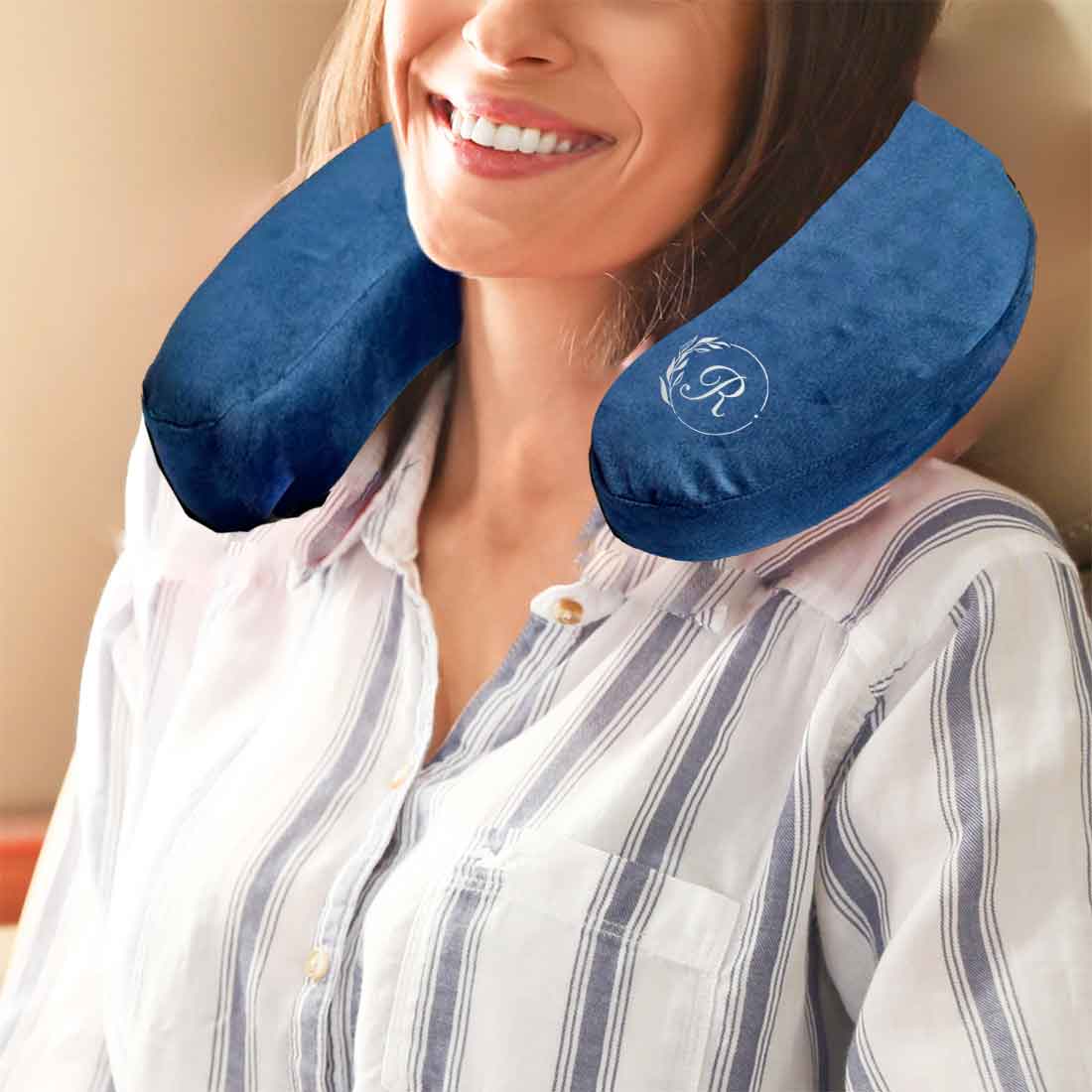 Travel Pillow for Flights with Initial Neck Rest Support Pillow with Memory Foam BLUE