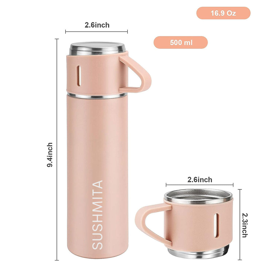 Personalised Travel Mug Thermos With 3 Cups Gift Box Set 