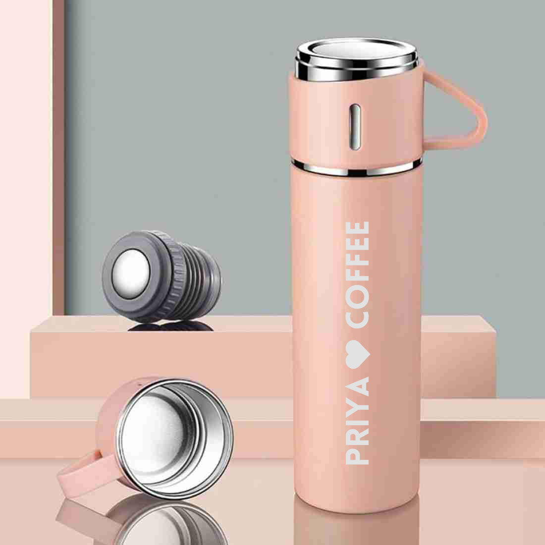 Buy Personalized Thermos Bottle With 2 Cups On Nutcase Online