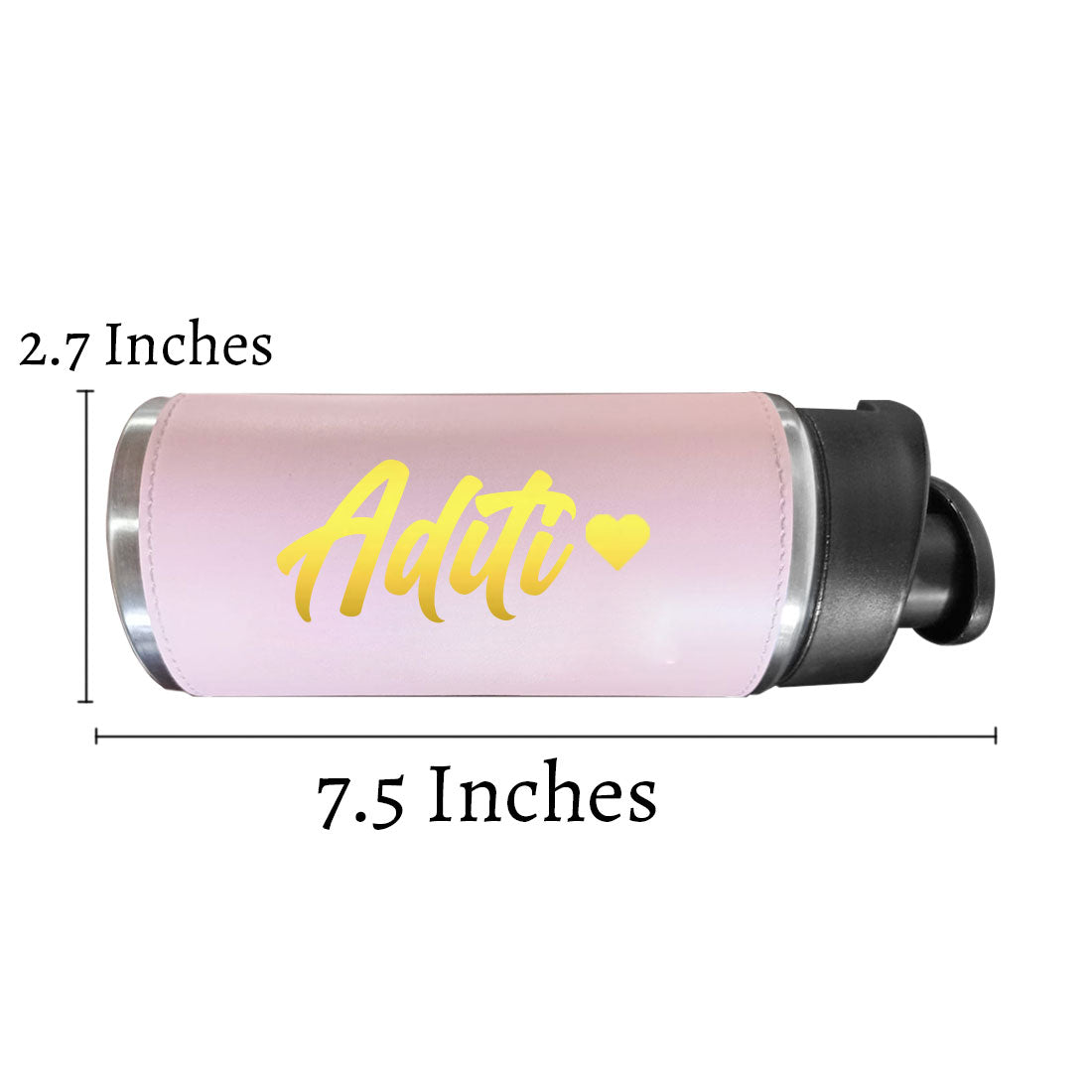 Custom Pink Water Bottle With Name - PU Leather Sipper Bottles (Gold & Silver)