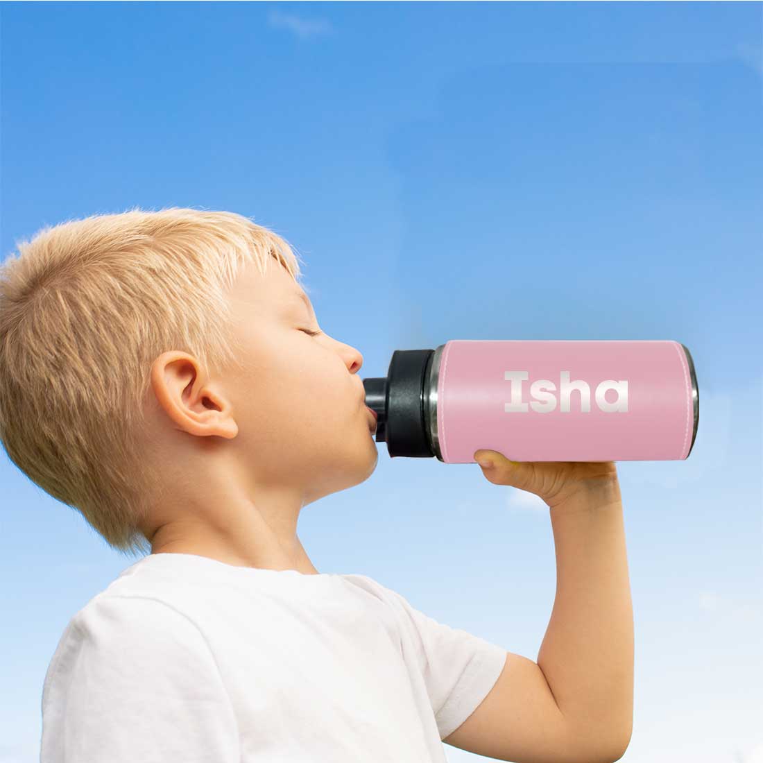 Personalised Pink Water Bottle With Name Pu Leather Stainless Steel Sipper Bottle For Girls (Gold & Silver)