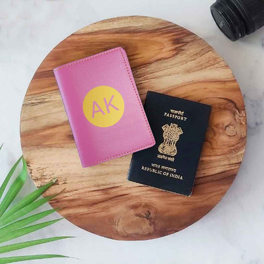 PU Leather Passport Cover Personalized for Men - Circle Initials