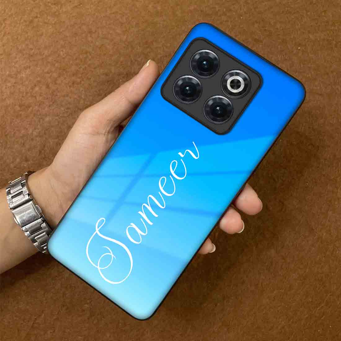 Personalized One Plus 10T Case Sky Blue Back Cover With Name