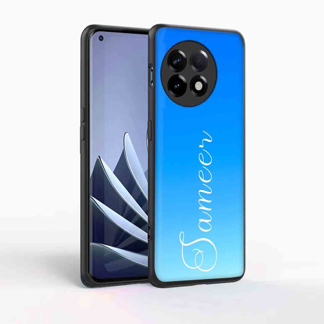 Custom One Plus 11R Back Case Sky Blue Back Cover With Name