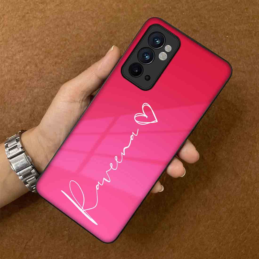 Personalized Oneplus 9RT Cover Pink with Signature Calligraphy Name