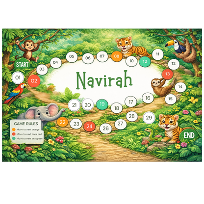 Personalized Table mat for Girls Board Game Design With Dice & Pieces - Jungle