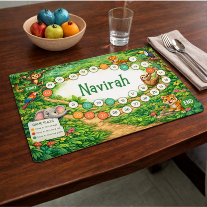 Personalized Table mat for Girls Board Game Design With Dice & Pieces - Jungle