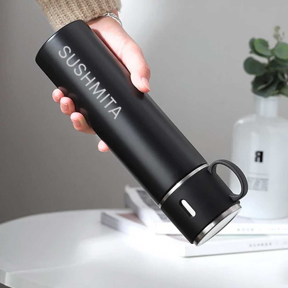 Custom Travel Mug Thermos With 2 Cups Gift Box Set - Add Name