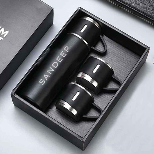 Personalised Travel Mug Thermos With 2 Cups Gift Box Set - Add Name