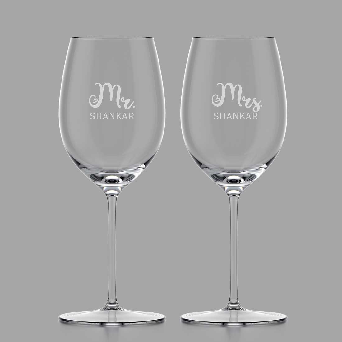 Wine Glasses for Couples - Custom Engraved Wine Glasses for Mr & Mrs