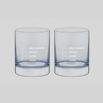 Whiskey Glasses Liquor Glass-  Anniversary Birthday Gift Funny Gifts for Husband Bf - SMALL LARGE PATIYALA PAGAL HAI KYA