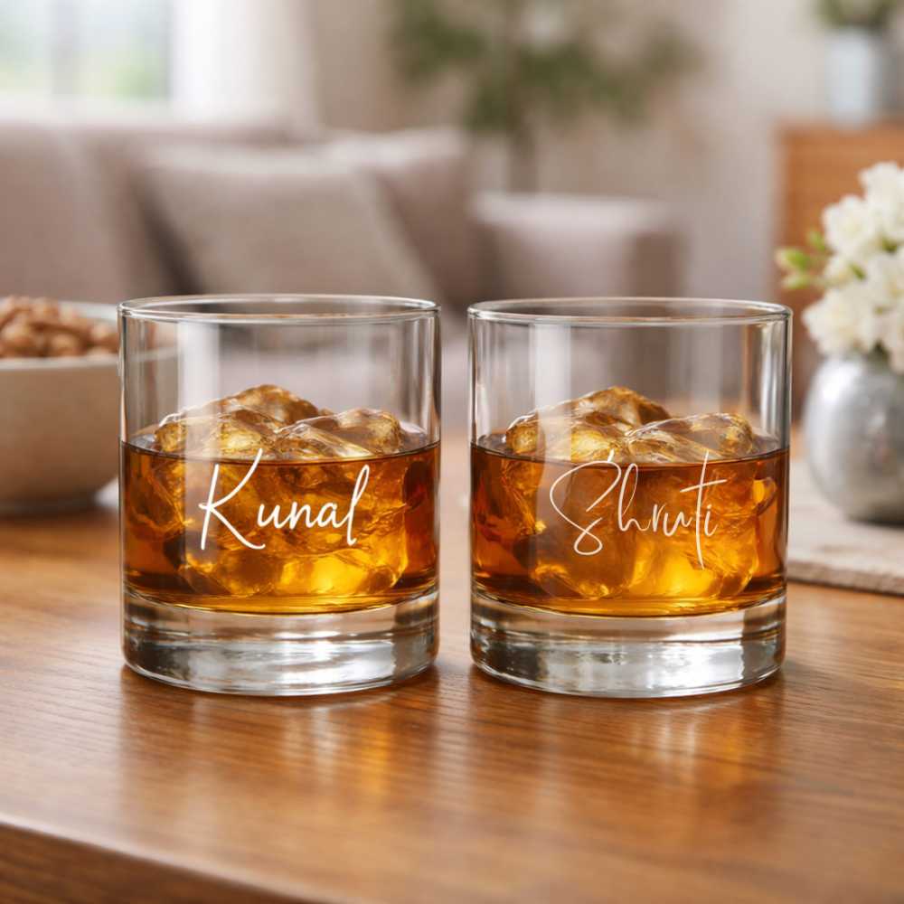 Personalized Whiskey Glasses with Premium Box - Set of 2 Alcohol Glass with Name