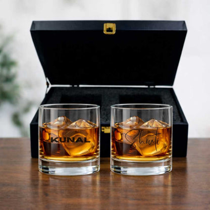 Personalized Whiskey Glasses with Premium Box - Set of 2 Alcohol Glass with Name