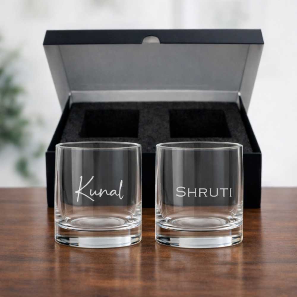 Personalized Whiskey Glasses with Premium Box - Set of 2 Alcohol Glass with Name